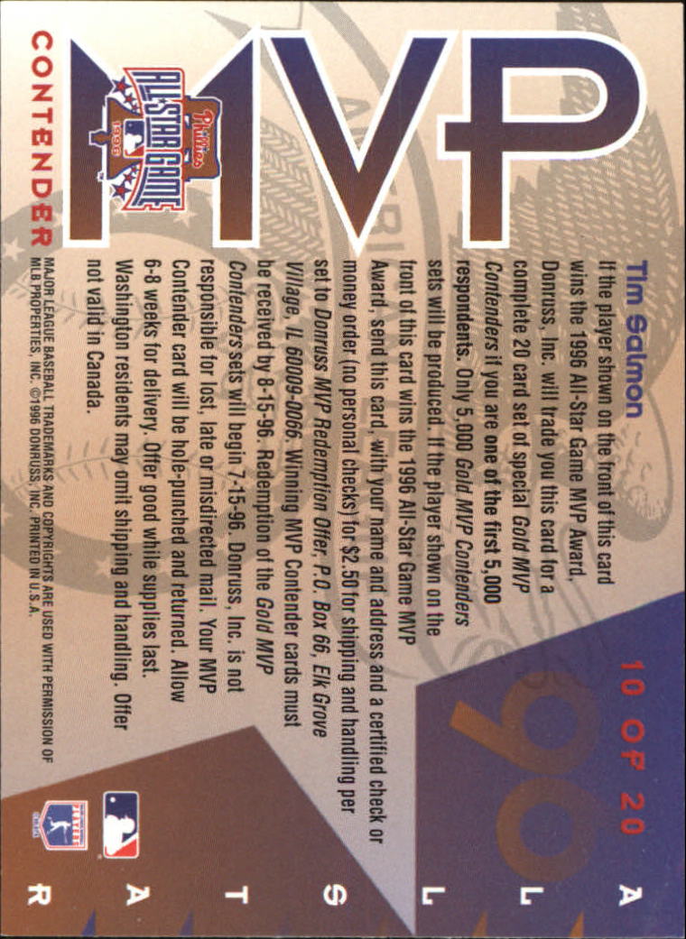 1996 Leaf All-Star Game MVP Contenders #10 Tim Salmon back image