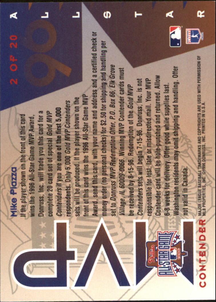 1996 Leaf All-Star Game MVP Contenders Gold #2 Mike Piazza W back image