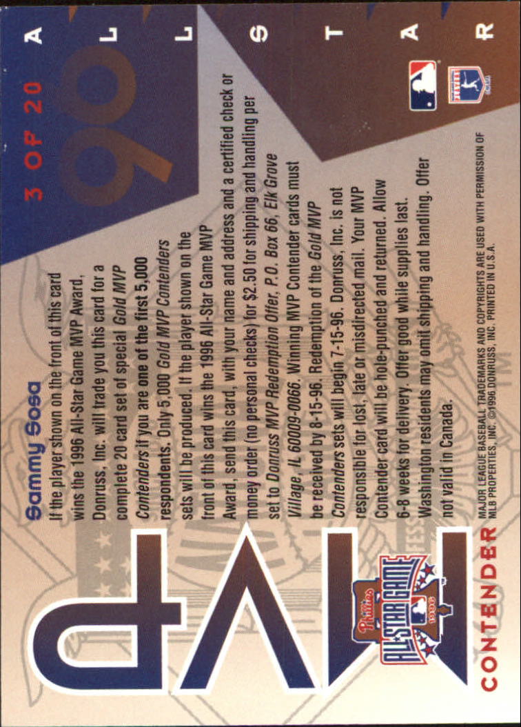 1996 Leaf All-Star Game MVP Contenders Gold #3 Sammy Sosa back image