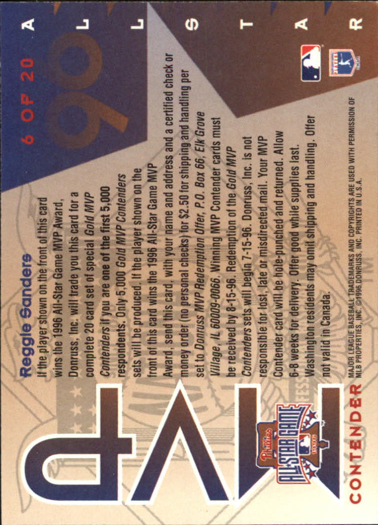 1996 Leaf All-Star Game MVP Contenders Gold #6 Reggie Sanders back image