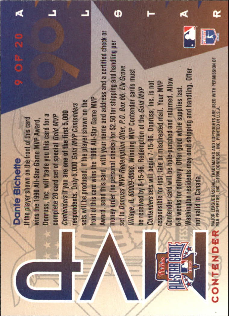 1996 Leaf All-Star Game MVP Contenders Gold #9 Dante Bichette back image