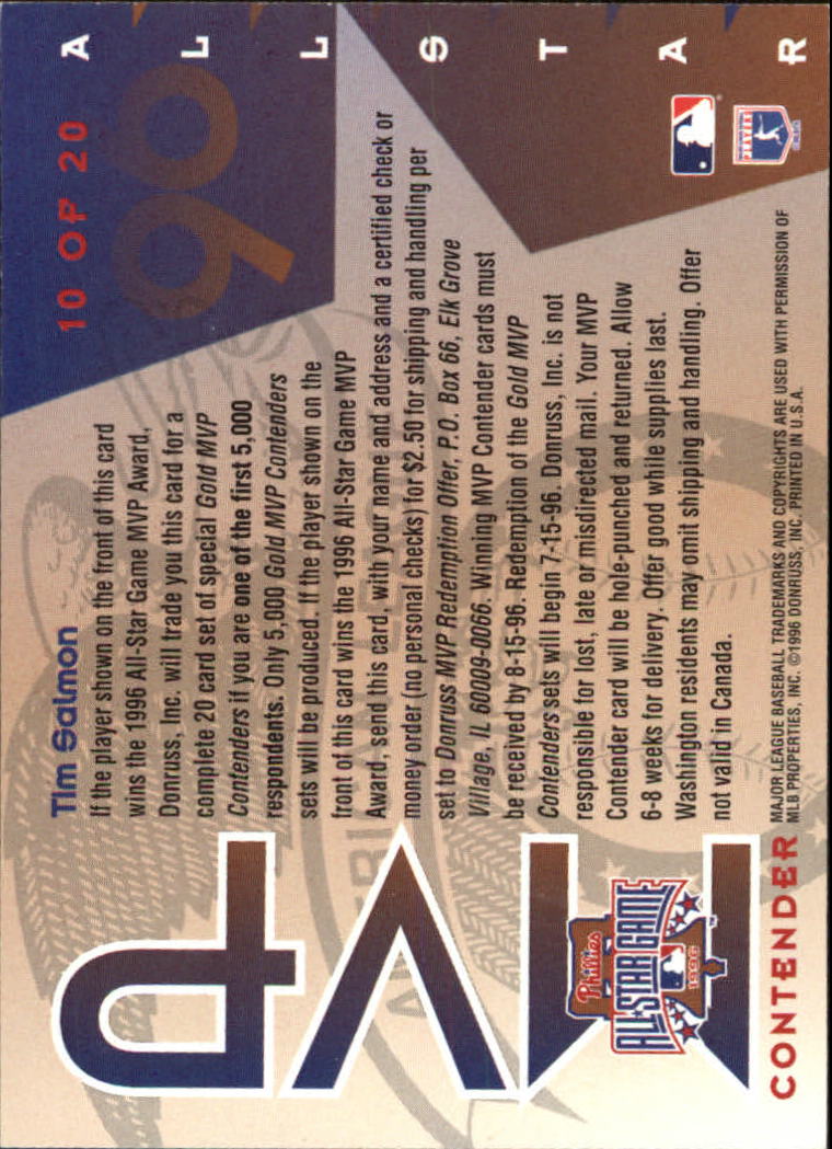 1996 Leaf All-Star Game MVP Contenders Gold #10 Tim Salmon back image