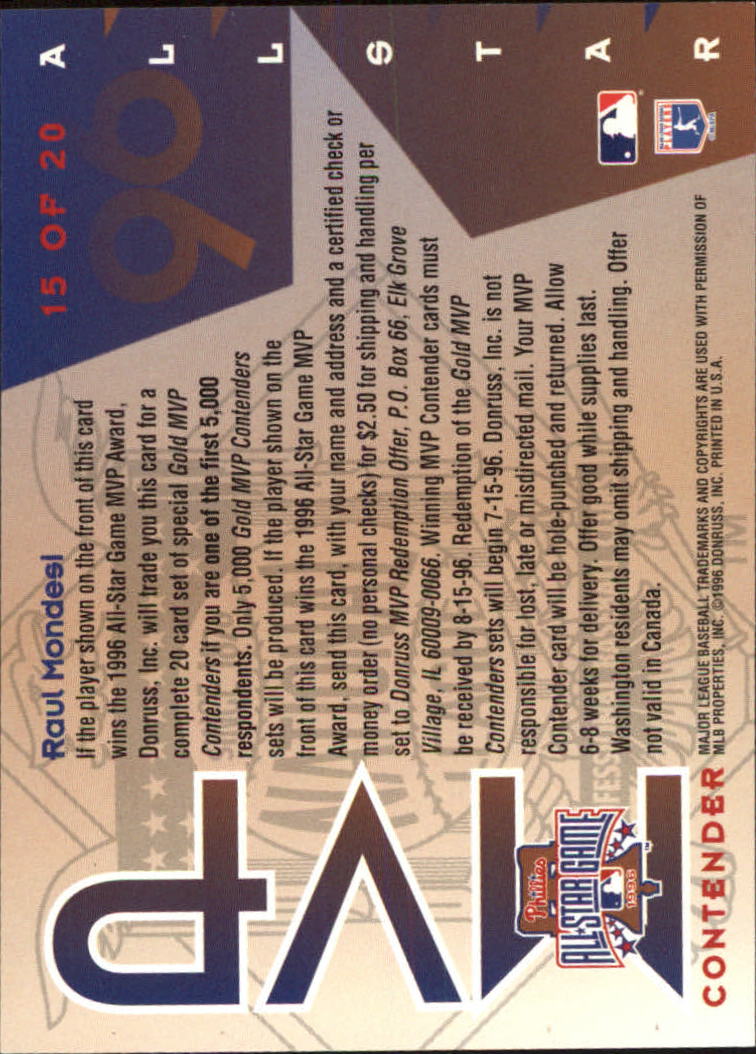 1996 Leaf All-Star Game MVP Contenders Gold #15 Raul Mondesi back image