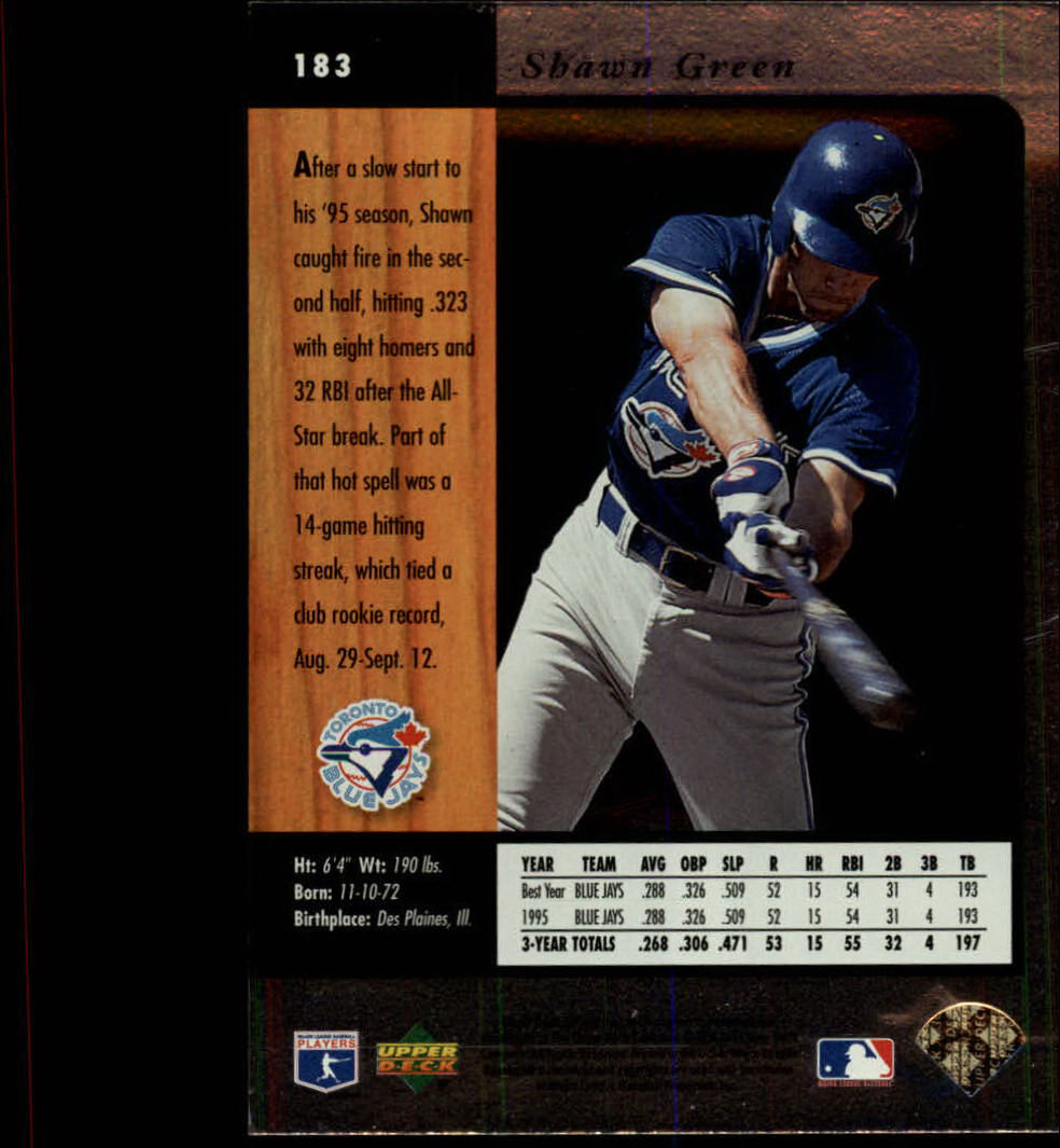 1996 SP #183 Shawn Green back image