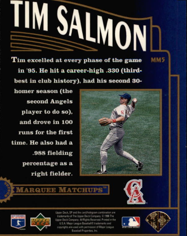 1996 SP Marquee Matchups #MM5 Tim Salmon back image