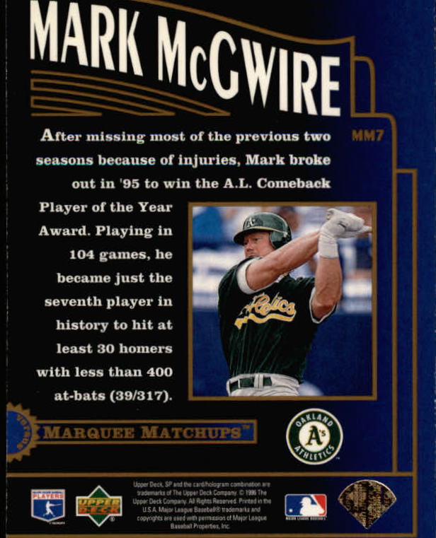 1996 SP Marquee Matchups #MM7 Mark McGwire back image