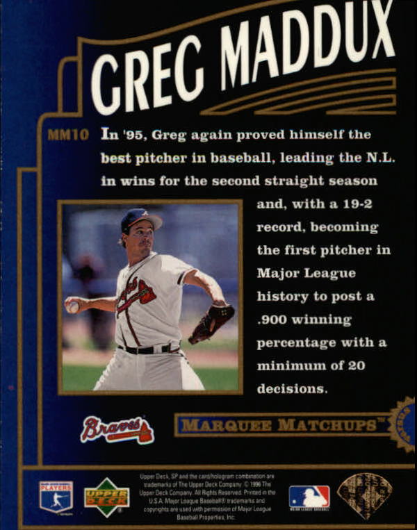 1996 SP Marquee Matchups #MM10 Greg Maddux back image