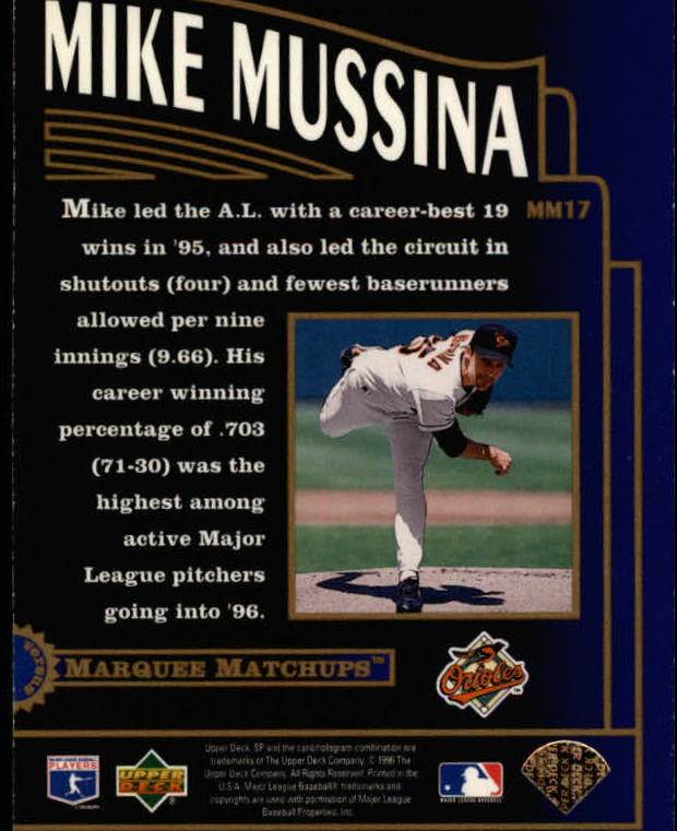 1996 SP Marquee Matchups #MM17 Mike Mussina back image