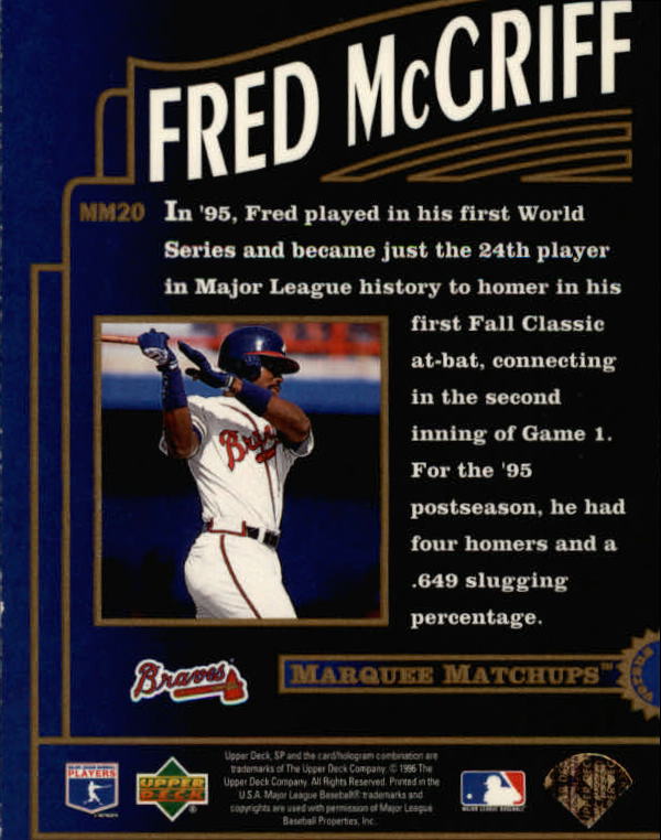 1996 SP Marquee Matchups #MM20 Fred McGriff back image