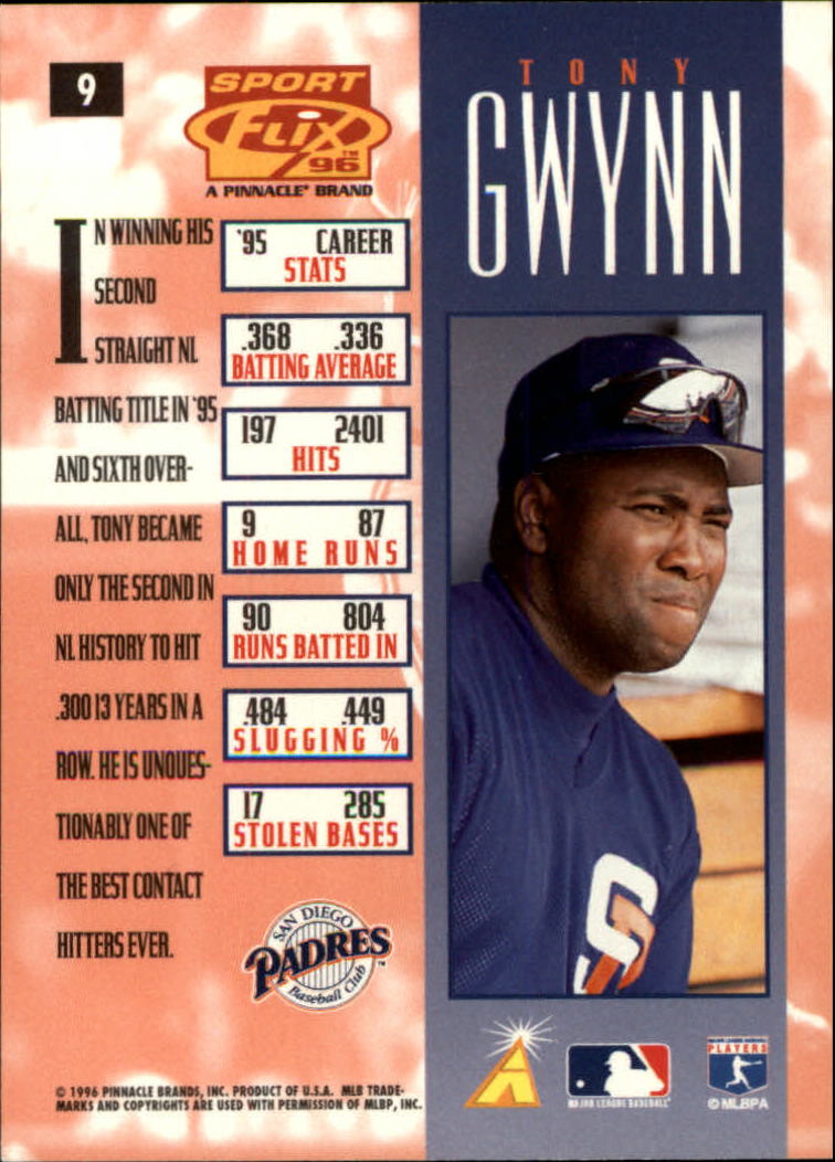 1996 Sportflix #9 Tony Gwynn back image