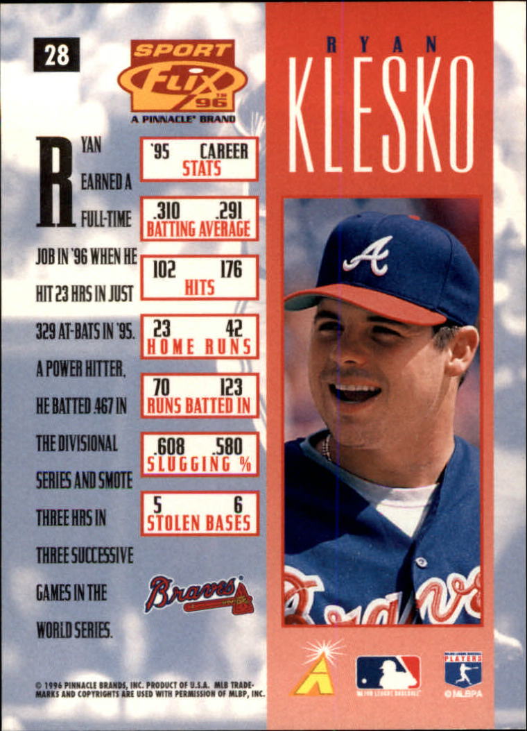 1996 Sportflix #28 Ryan Klesko back image