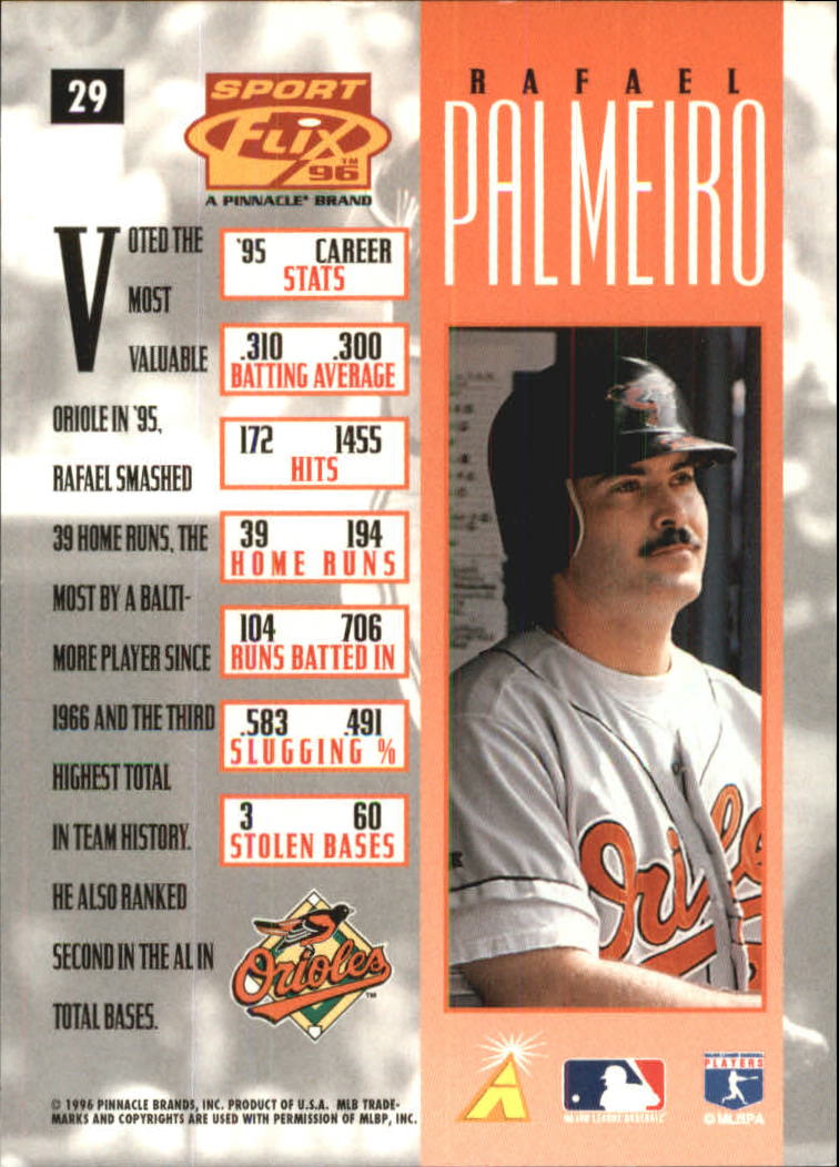 1996 Sportflix Artist's Proofs #29 Rafael Palmeiro back image