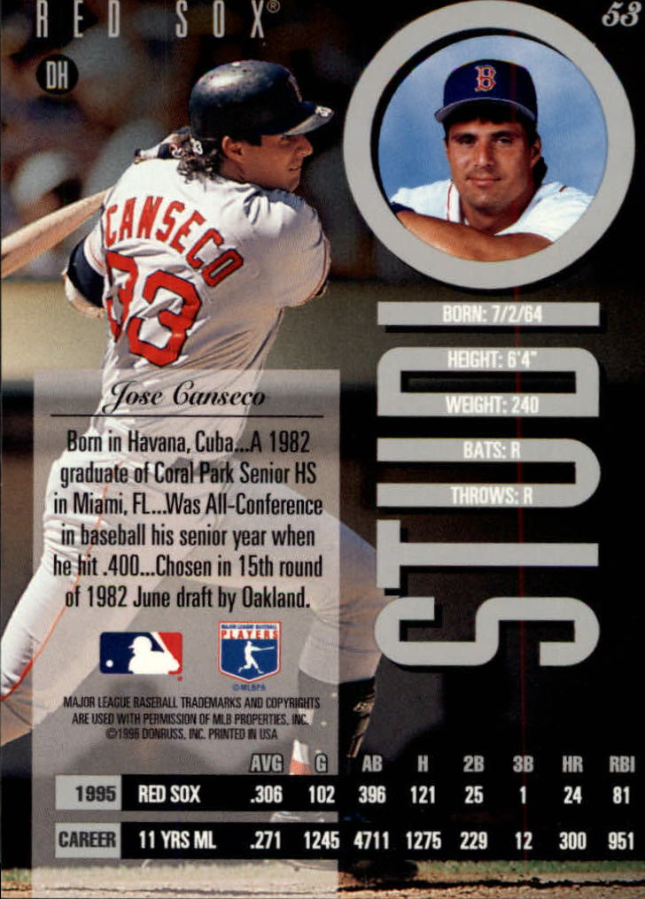 1996 Studio #53 Jose Canseco back image