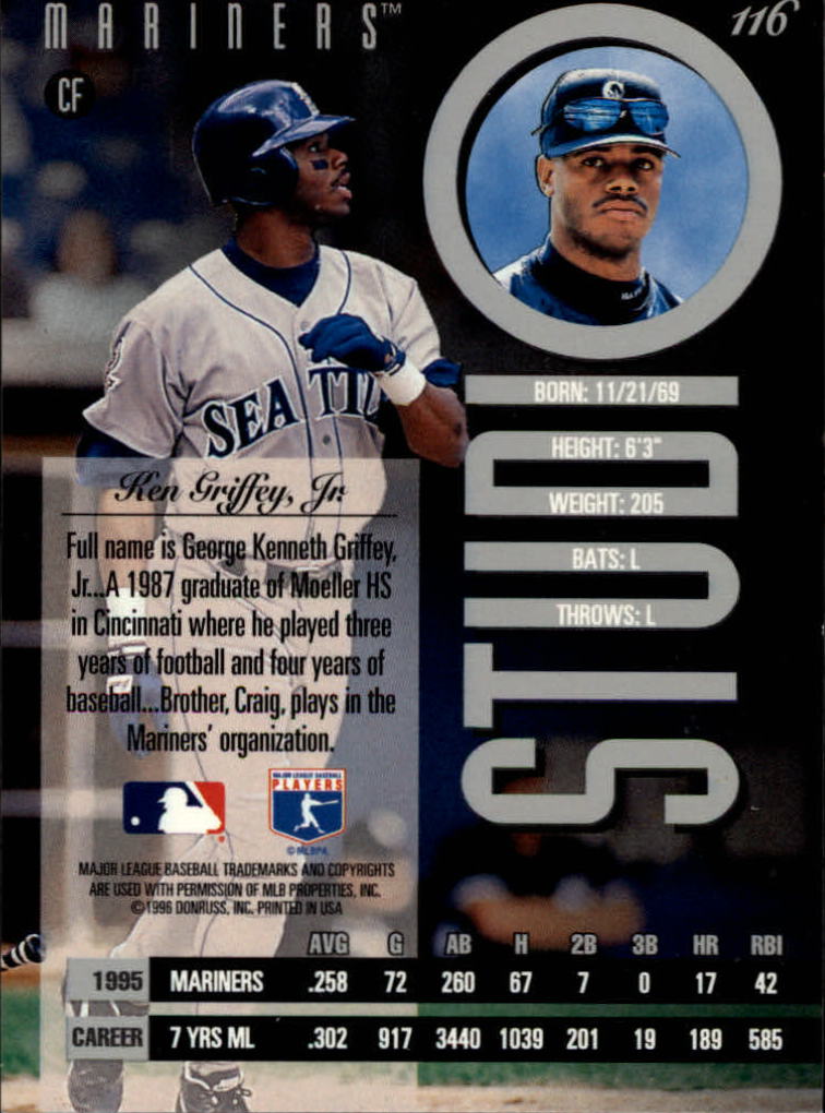 1996 Studio #116 Ken Griffey Jr. back image