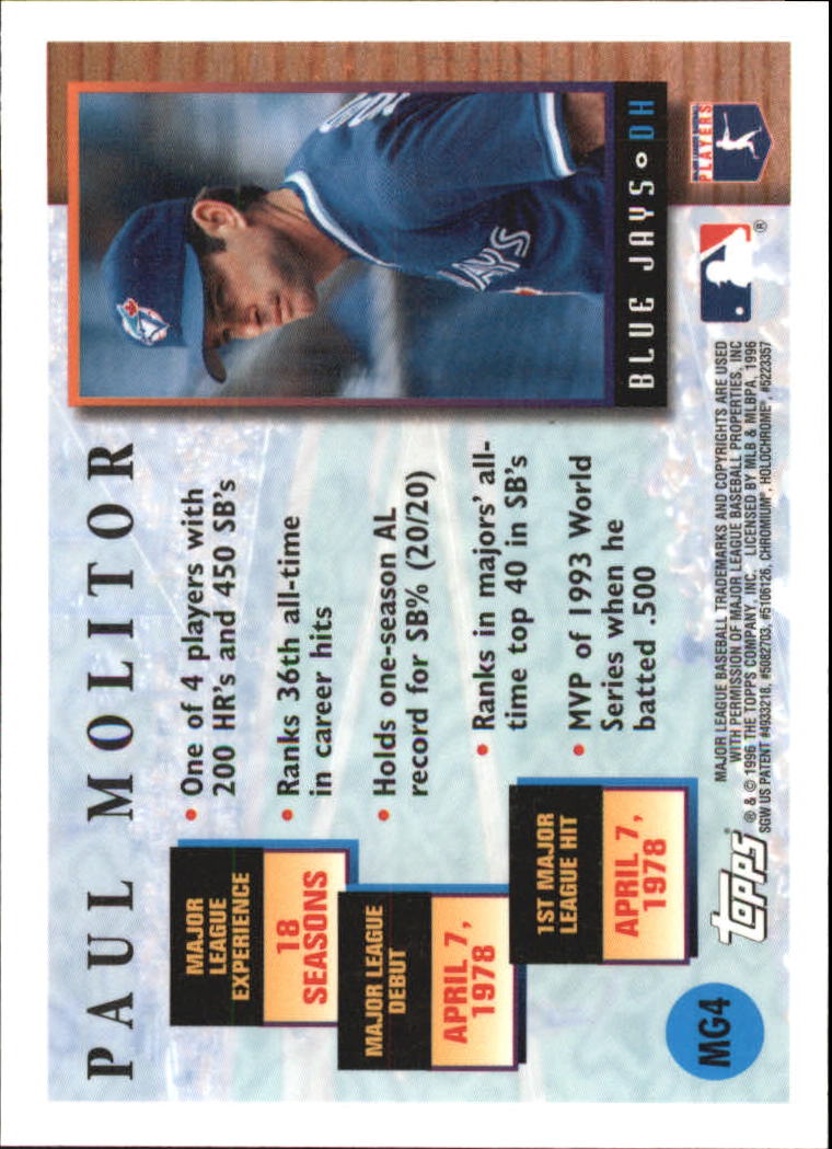 1996 Topps Chrome Masters of the Game #4 Paul Molitor back image