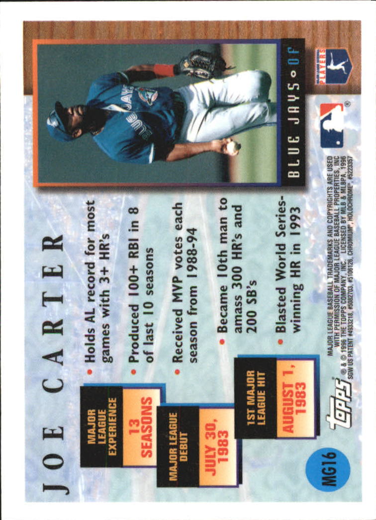 1996 Topps Chrome Masters of the Game #16 Joe Carter back image