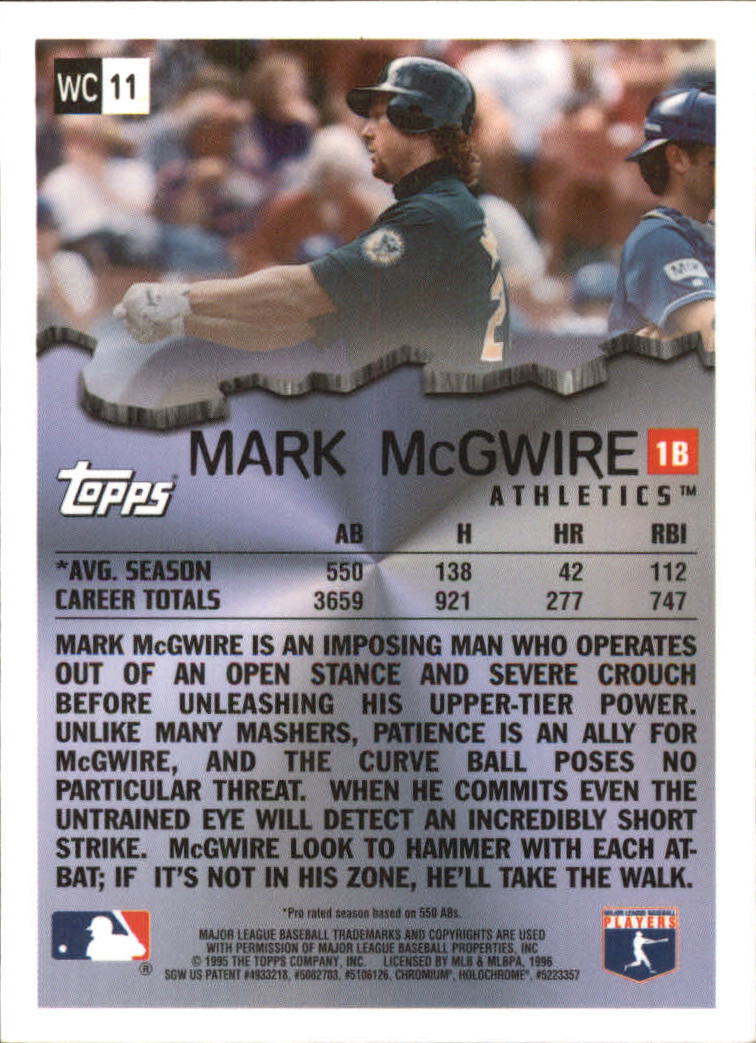 1996 Topps Chrome Wrecking Crew #WC11 Mark McGwire back image