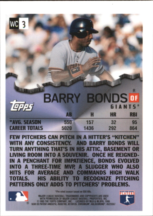 1996 Topps Chrome Wrecking Crew Refractors #WC3 Barry Bonds back image
