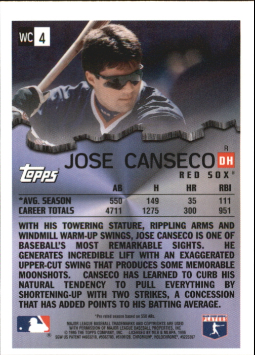 1996 Topps Chrome Wrecking Crew Refractors #WC4 Jose Canseco back image