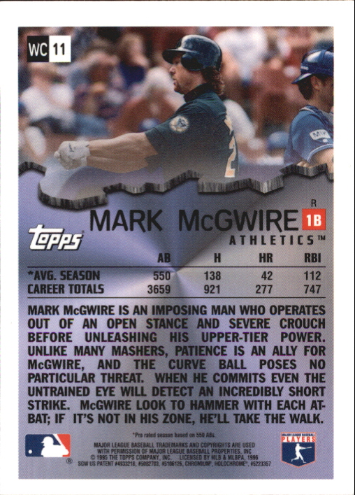 1996 Topps Chrome Wrecking Crew Refractors #WC11 Mark McGwire back image