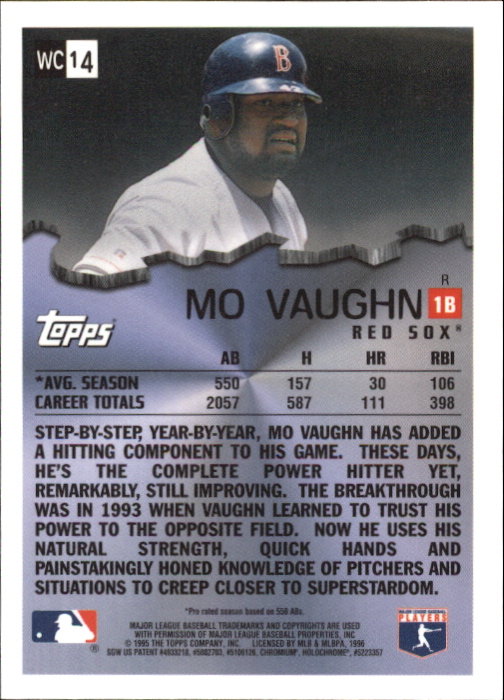 1996 Topps Chrome Wrecking Crew Refractors #WC14 Mo Vaughn back image
