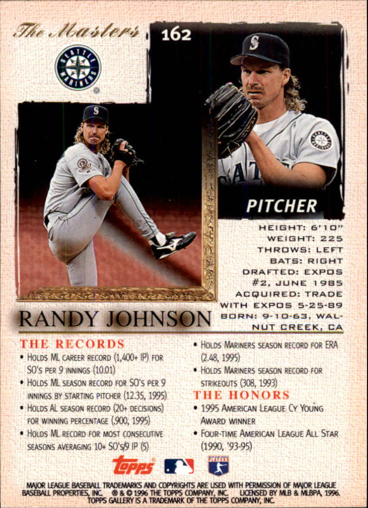 1996 Topps Gallery #162 Randy Johnson back image