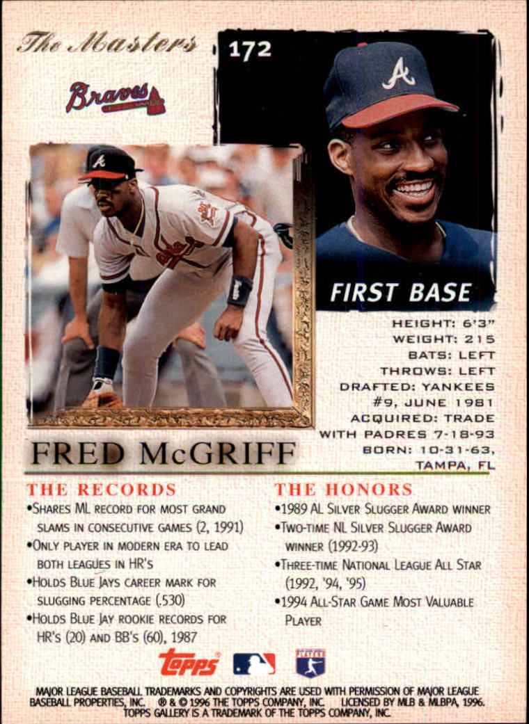 1996 Topps Gallery #172 Fred McGriff back image