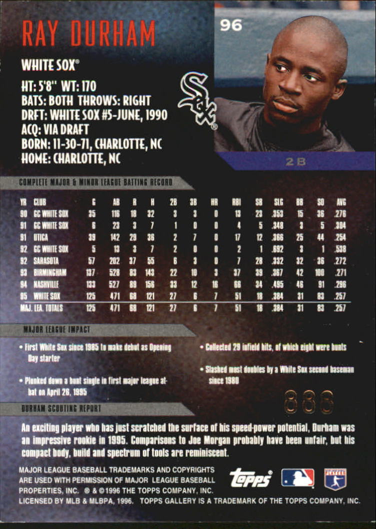 1996 Topps Gallery Players Private Issue #96 Ray Durham back image