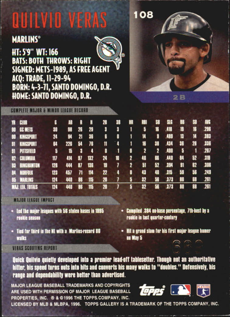 1996 Topps Gallery Players Private Issue #108 Quilvio Veras back image