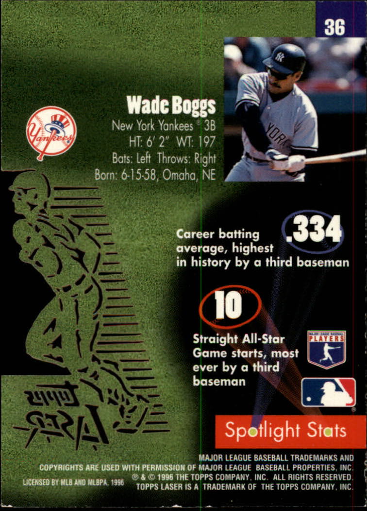 1996 Topps Laser #36 Wade Boggs back image
