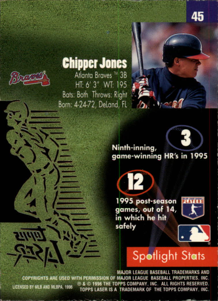 1996 Topps Laser #45 Chipper Jones back image