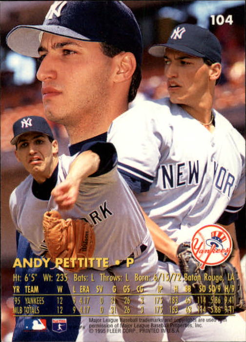 1996 Ultra #104 Andy Pettitte back image