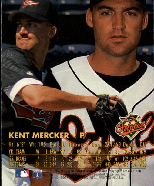 1996 Ultra #307 Kent Mercker back image