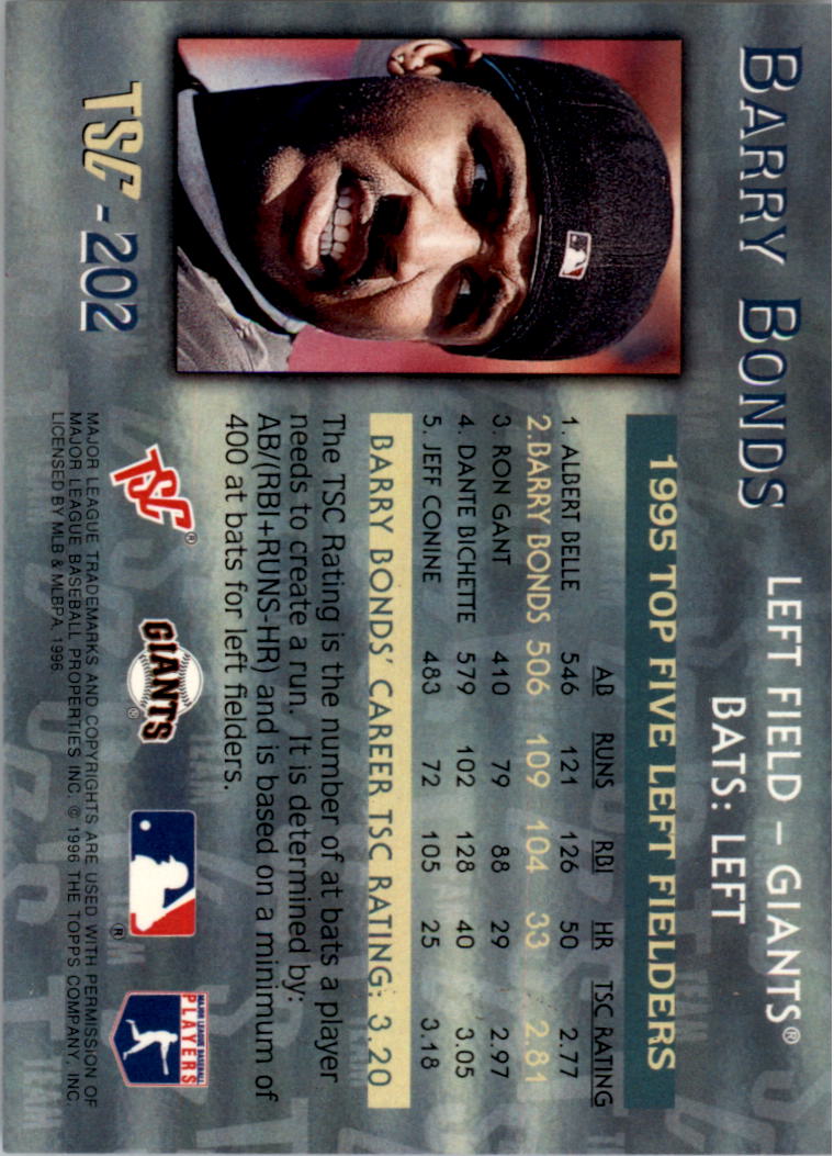 1996 Stadium Club Members Only Parallel #202 Barry Bonds TSC back image