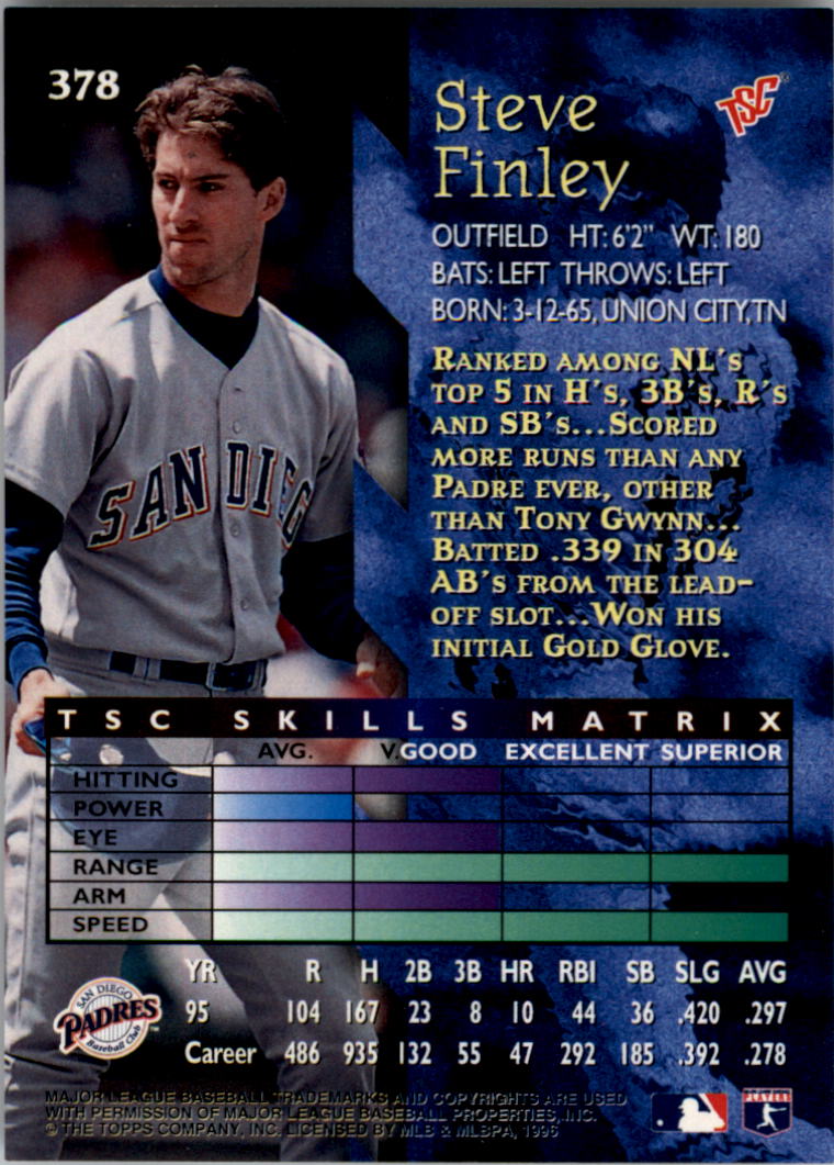 1996 Stadium Club Members Only Parallel #378 Steve Finley back image