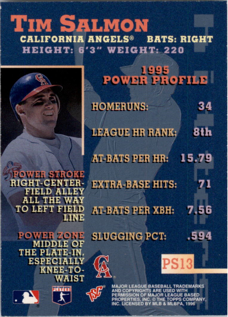 1996 Stadium Club Members Only Parallel #PS13 Tim Salmon back image