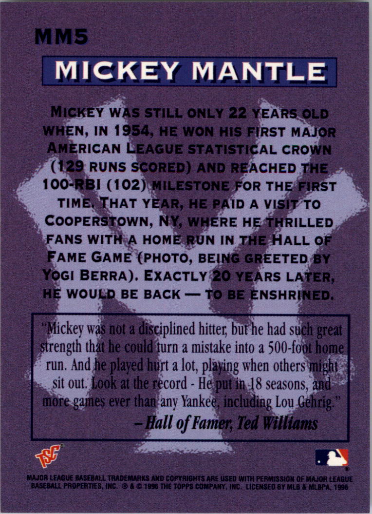 1996 Stadium Club Members Only Parallel #MMA5 Mickey Mantle back image