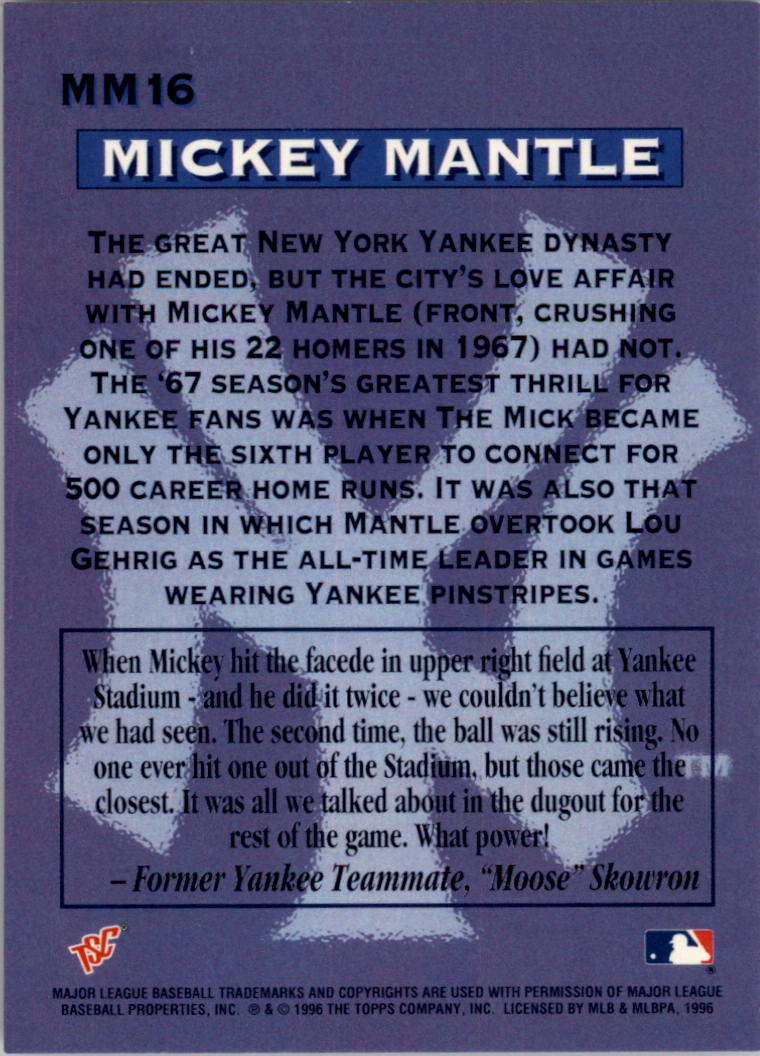 1996 Stadium Club Members Only Parallel #MMA16 Mickey Mantle back image