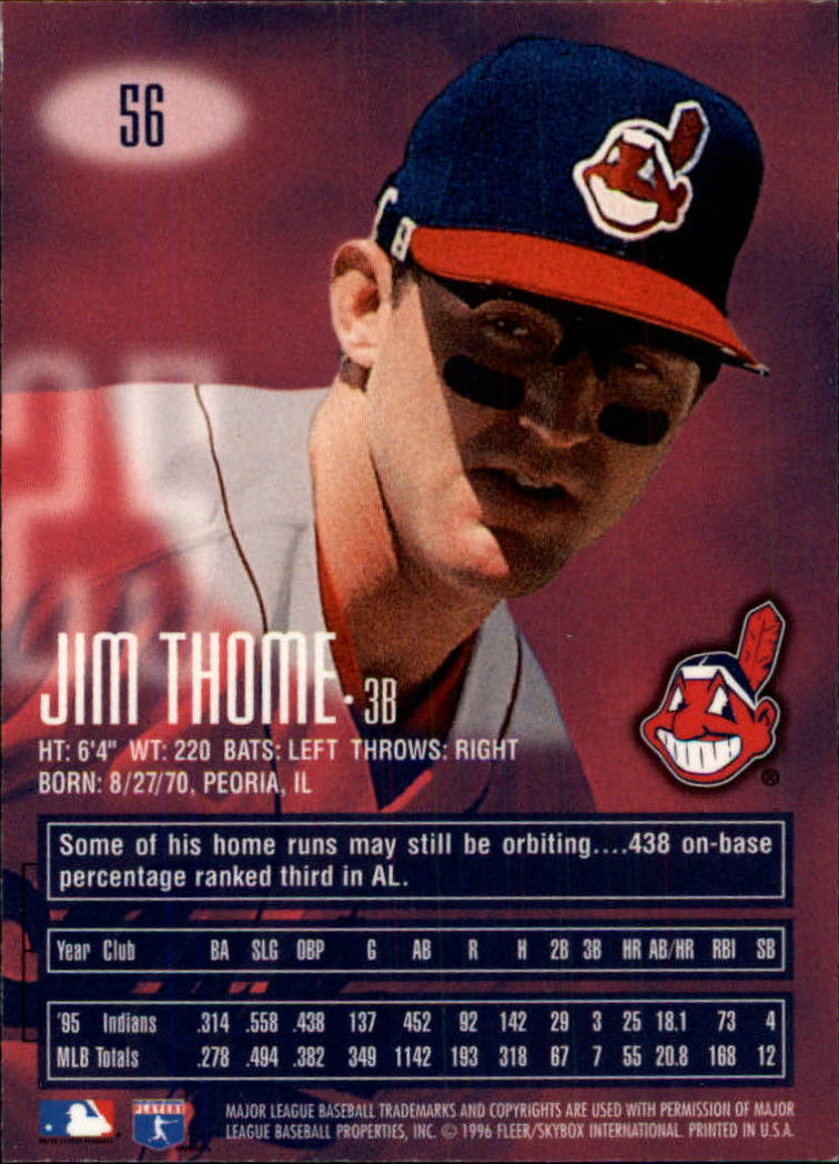 1996 Emotion-XL #56 Jim Thome back image