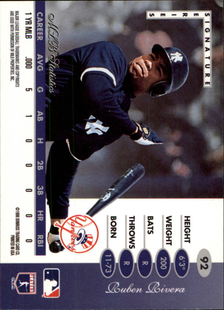 1996 Leaf Signature #92 Ruben Rivera back image