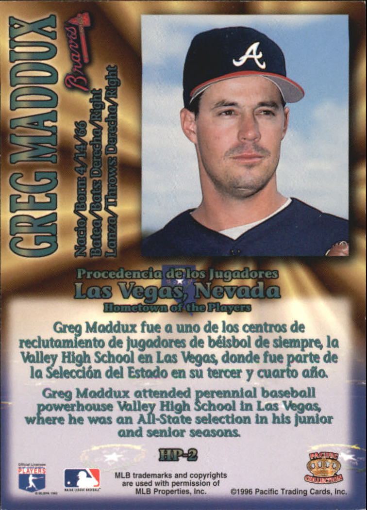 1996 Pacific Hometowns #HP2 Greg Maddux back image