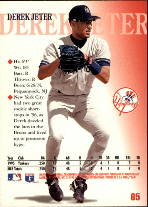 1996 Circa #65 Derek Jeter back image