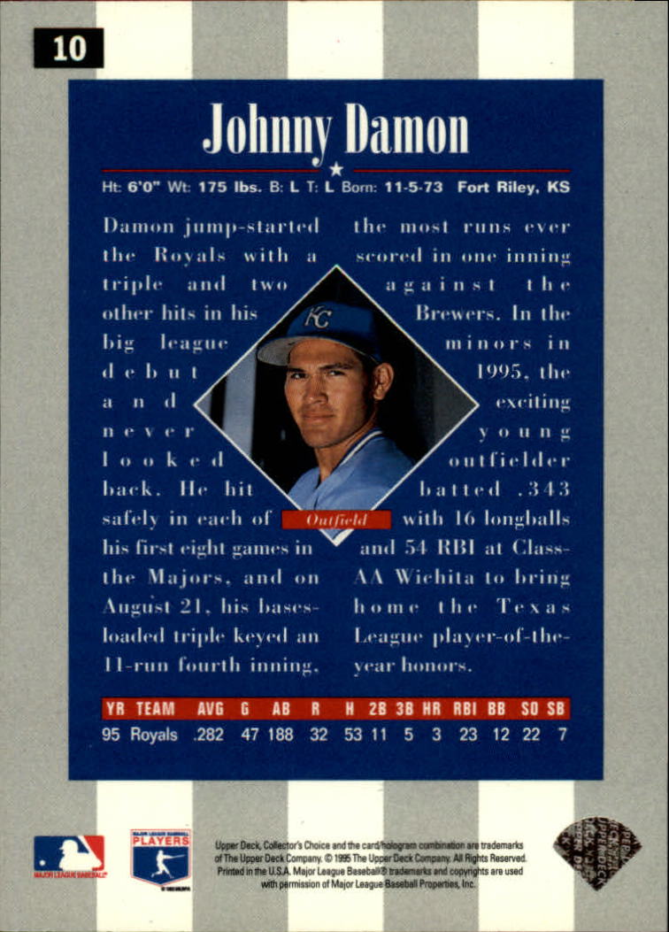 1996 Collector's Choice #10 Johnny Damon back image