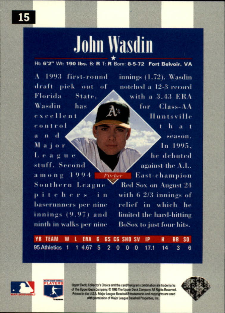 1996 Collector's Choice #15 John Wasdin back image