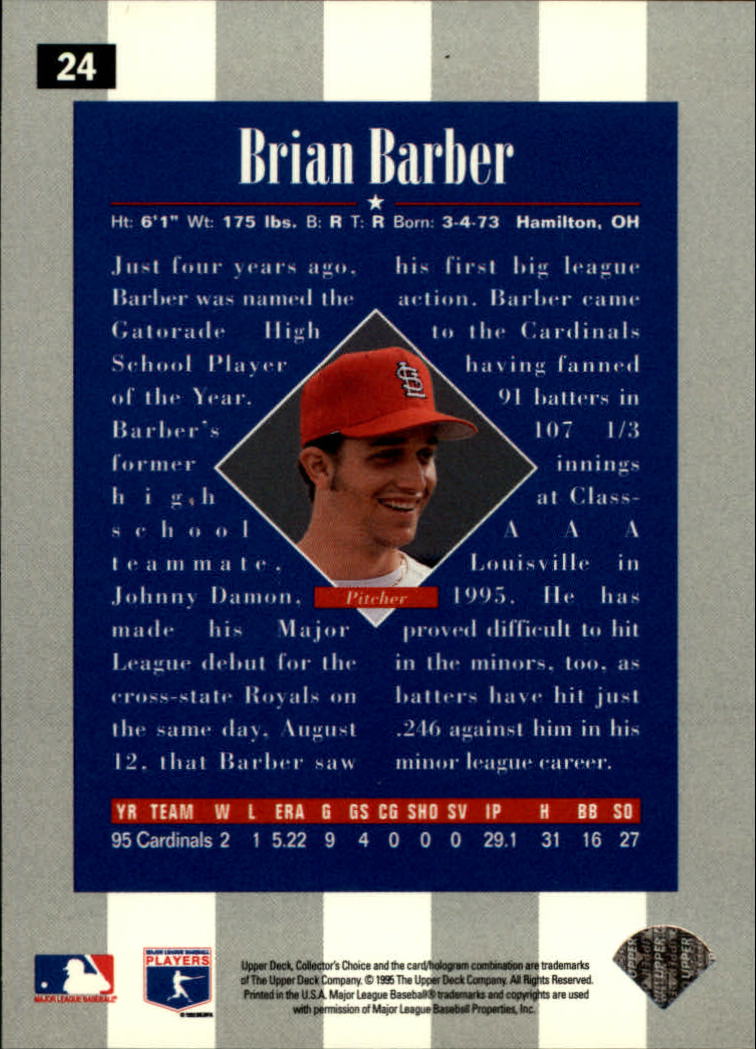 1996 Collector's Choice #24 Brian Barber back image