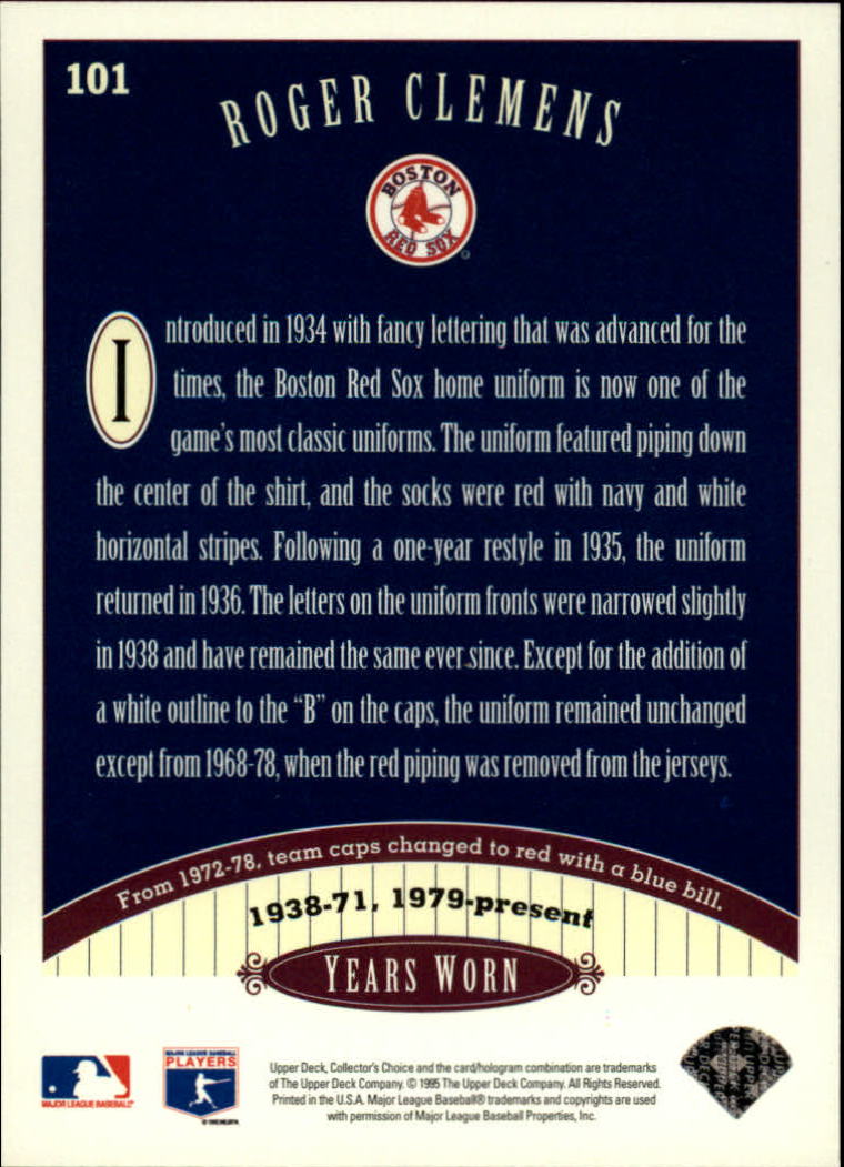 1996 Collector's Choice #101 Roger Clemens TT back image