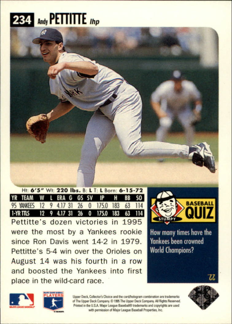 1996 Collector's Choice #234 Andy Pettitte back image