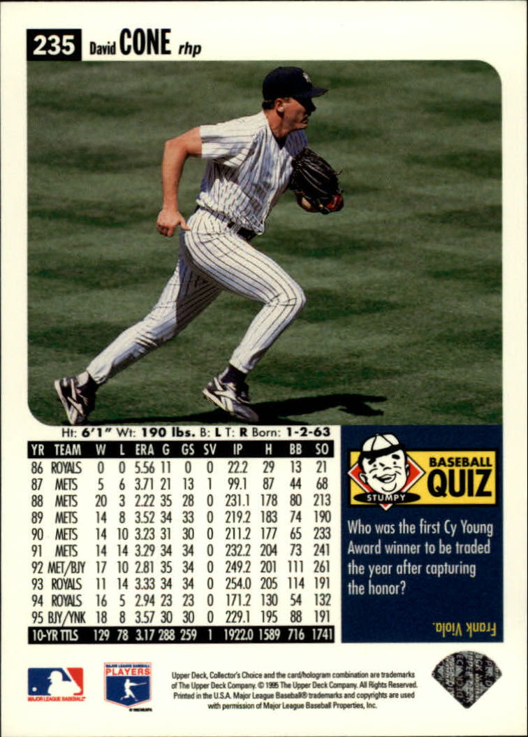 1996 Collector's Choice #235 David Cone back image