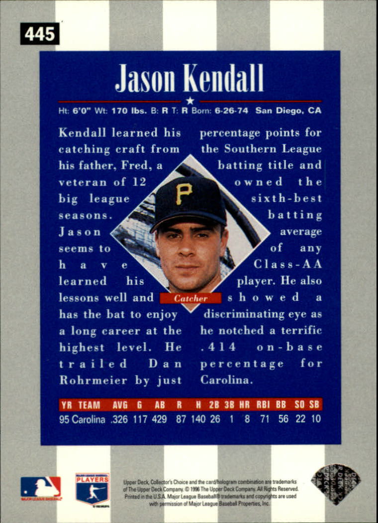 1996 Collector's Choice #445 Jason Kendall back image