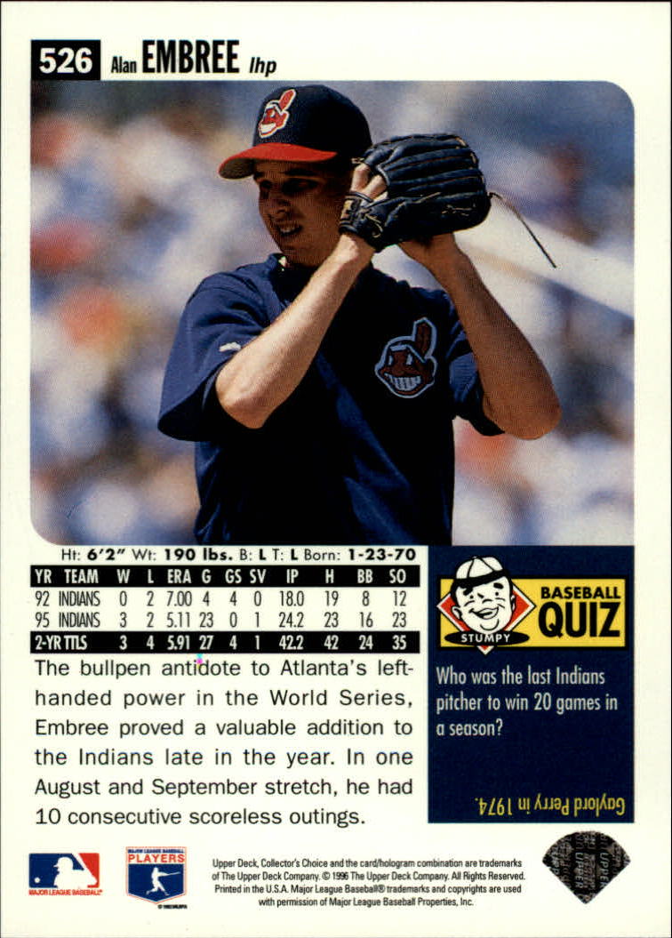 1996 Collector's Choice #526 Alan Embree back image